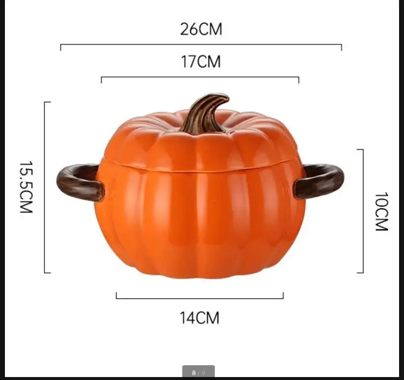 Pumpkin Ceramic Bowl with Cover – Lidded Soup, Oatmeal & Noodle Serving Bowl 3