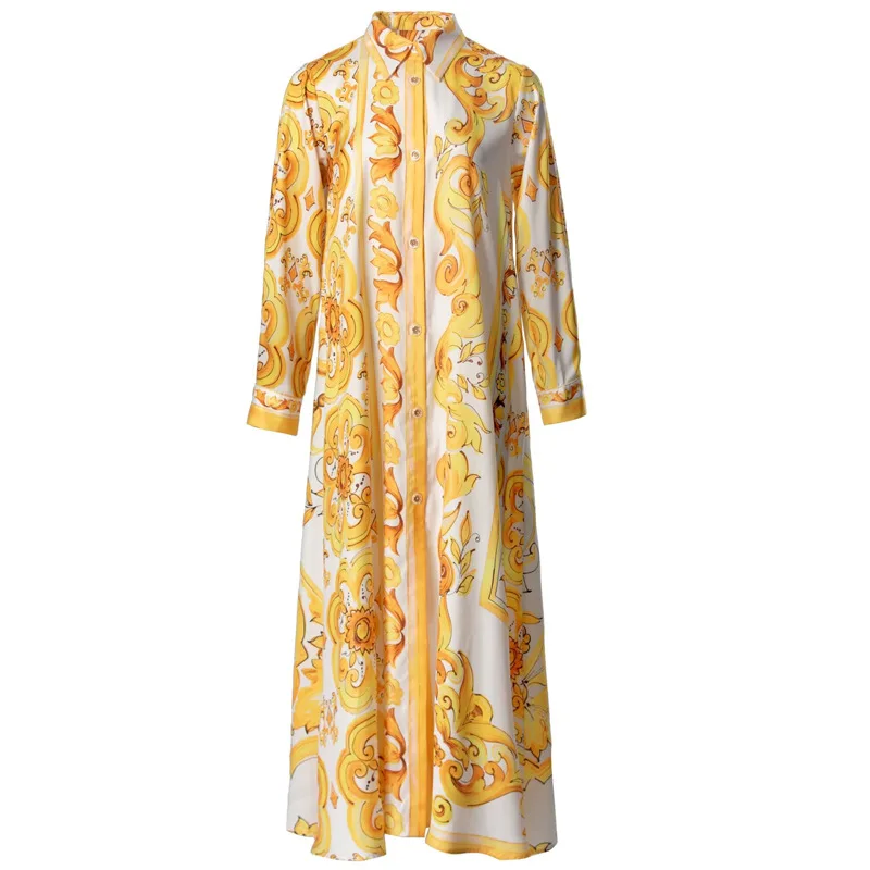 Imagem -04 - Camisa Caftan Estampada de Grande Envergamento Feminino Kaftan de Manga Comprida Vestido Maxi Moda Passarela Alta Qualidade Designer de Luxo Outono 2024