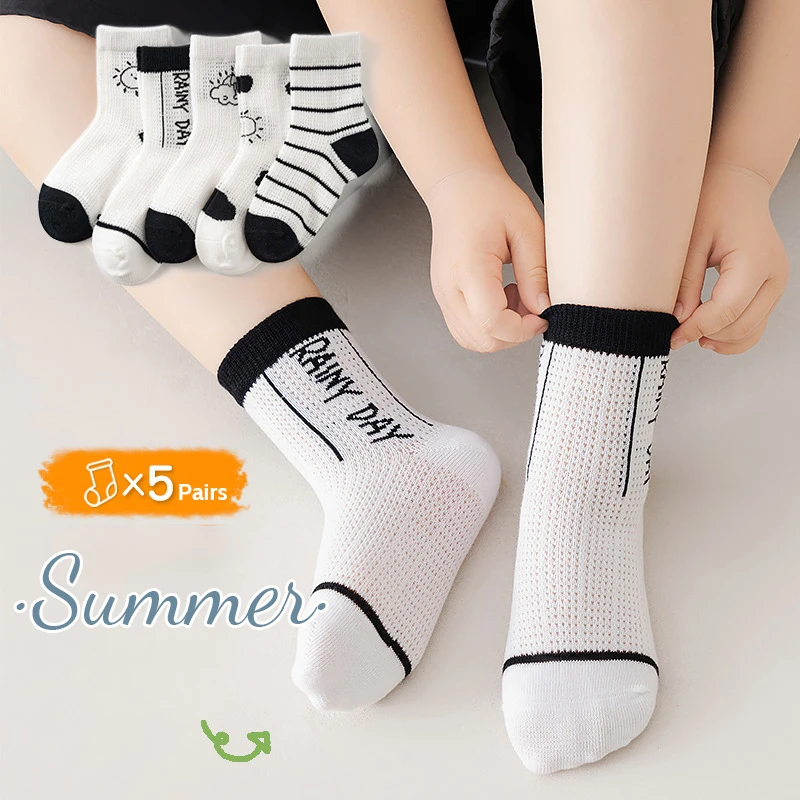 

5 Pairs/Lot Children Socks Boys Girls Sports Socks Summer Kids Fashion Cotton Cartoon Breathable Mesh Socks for Children 1-12Y