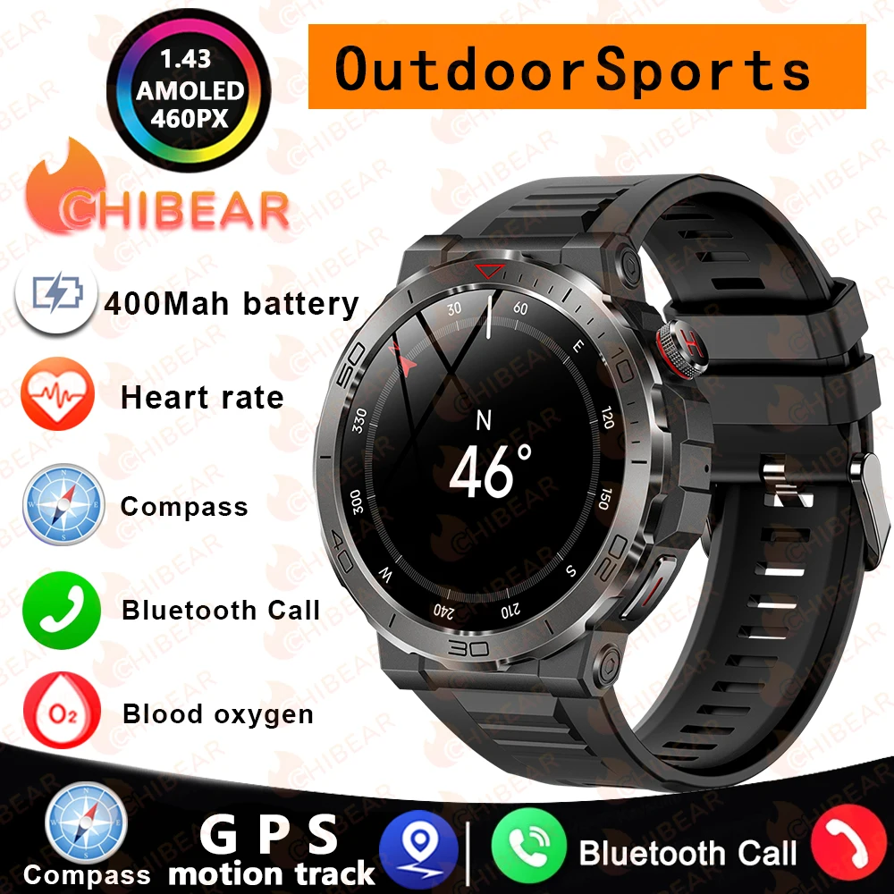 

2024 New AMOLED Smart Watch Men Rugged Military Bluetooth Call GPS Track 400Mah 3ATM Waterproof Smartwatch Man For Huawei Xiaomi