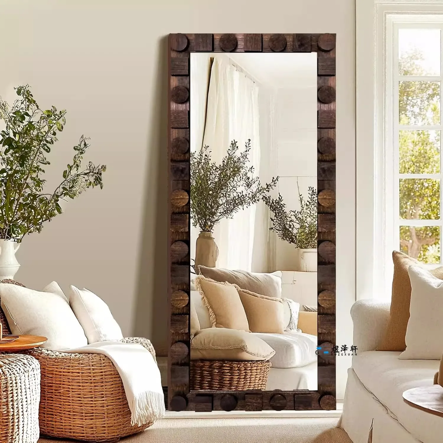 Customized Full-Length Mirror Living Room Changing Room Vanity Mirror Clothing Store Art Design Solid Wood Frame Fitting Mirror