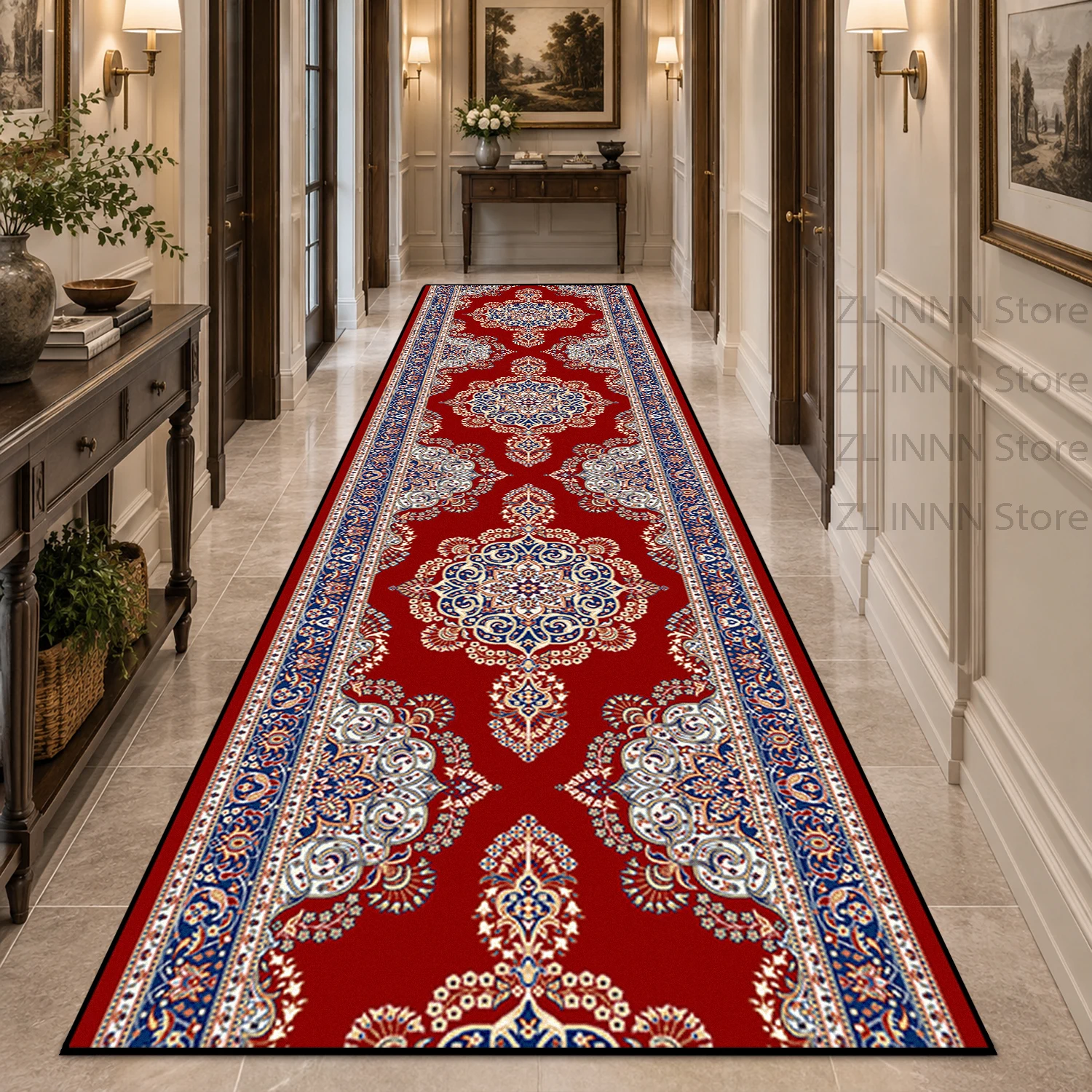 Persian Vintage Floral Decor Bedside Rug Traditional Oriental Ornate Pattern Non-Slip Washable Hallway Carpet Corridor Area Mat