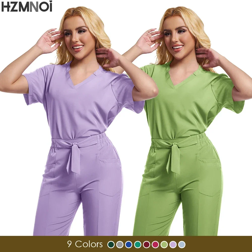 Medical Uniform Scrub Sets Uniform Women Joggers Veterinary Pet Clinic Nursing Accessories Breathable Short Sleeved Top Pant Set