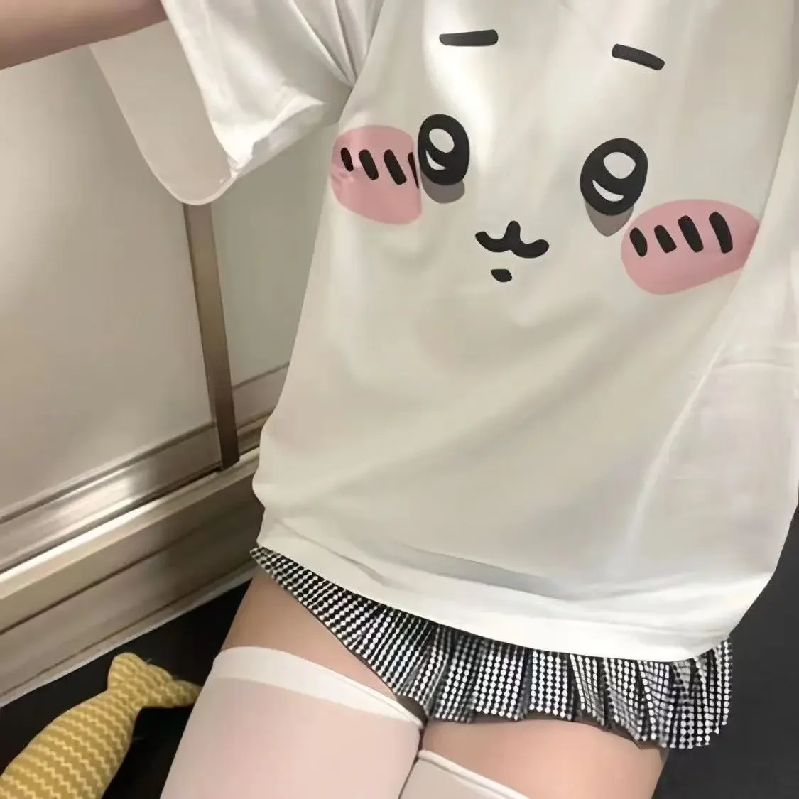 Japanese Sweet T-shirt Kawaii Cartoon Expression Print Tshirt Preppy Cute Fashion Harajuku Casual Street Tees Aesthetic Tops