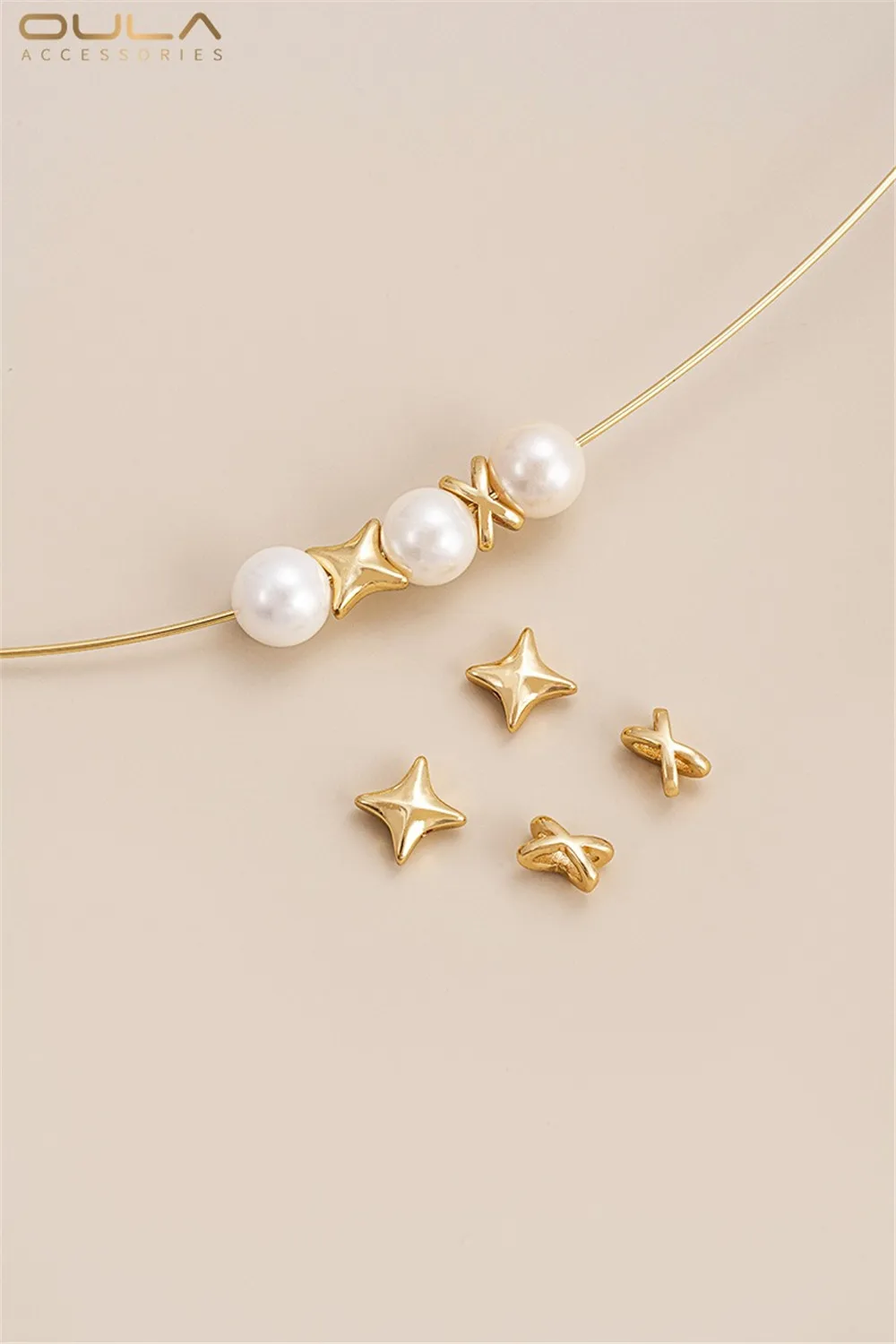 

14K Gold-Color Plated Four Corners Star Mang Star Barrier Bead Ball Playing DIY Handmade Jewelry Bracelet Earring Accessories