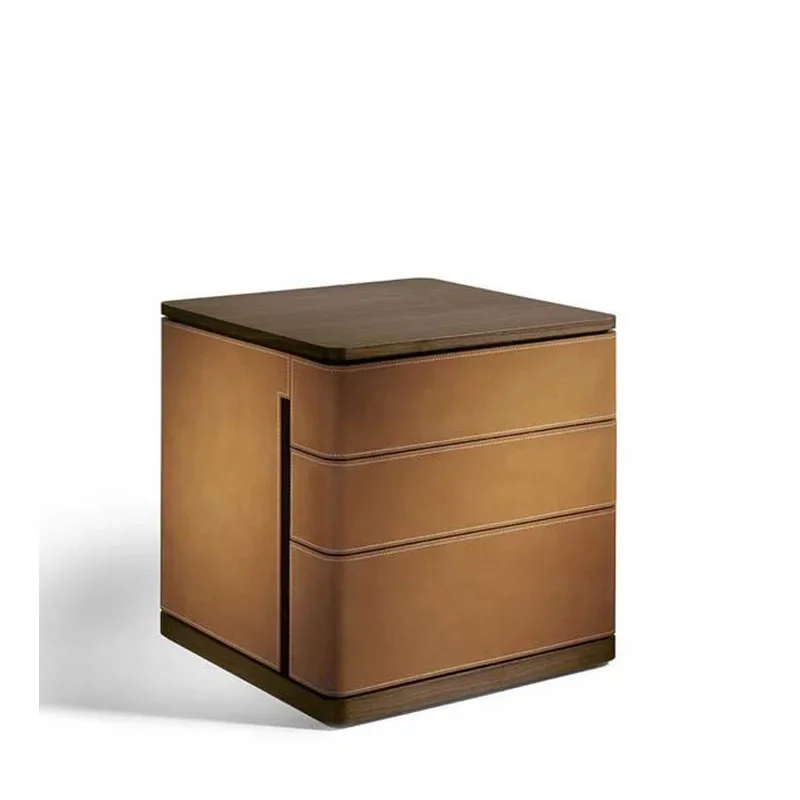 طاولة بجانب السرير من الرخام الإيطالي الفاخر الخفيف بثلاثة دلاء مصنوعة من الجلد فيديليو لغرفة النوم #2