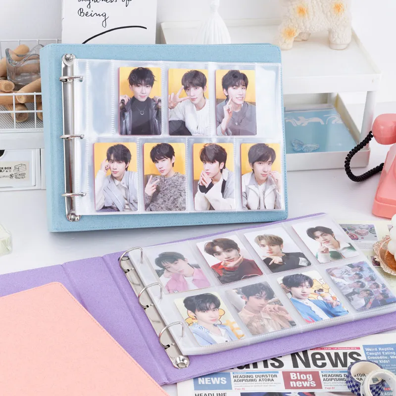 Horizontal Glitter Starry PU Leather 3-ring Card Binder Photo Album 7/8 Pocket for 3