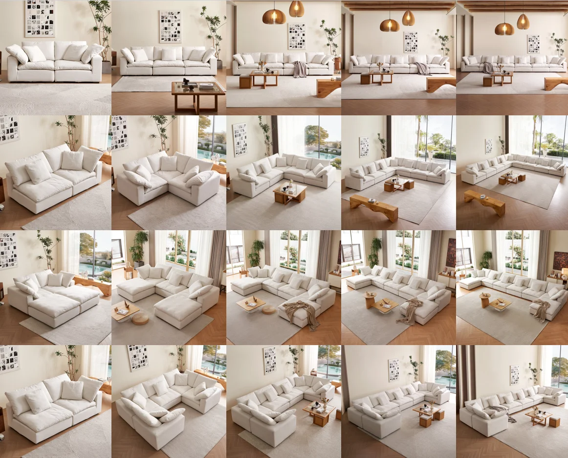 Modern Luxury Daybed and Modular Loveseat Couch Collection Cloud Sofa with Waterproof Fabric for Villa Use