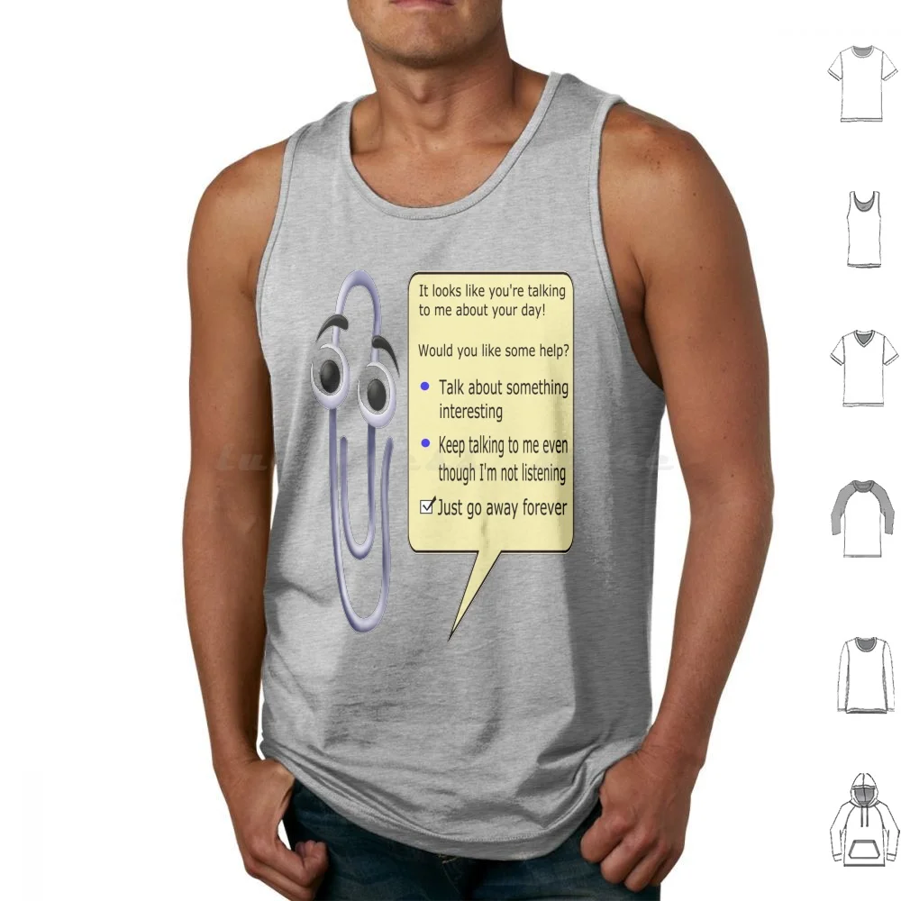 Thanks Clippy! Tank Tops Vest Sleeveless Clippy Microsoft Paperclip Help Computer Retro 90s Windows Office Humour Humor Funny