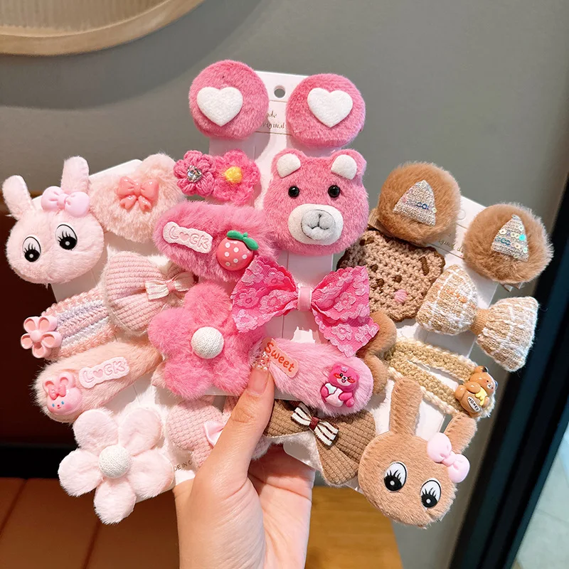 Autumn And Winter New Children's Hair Accessories Plush Hair Clip Girl Baby Cute Cartoon Rabbit Set With Hairpins