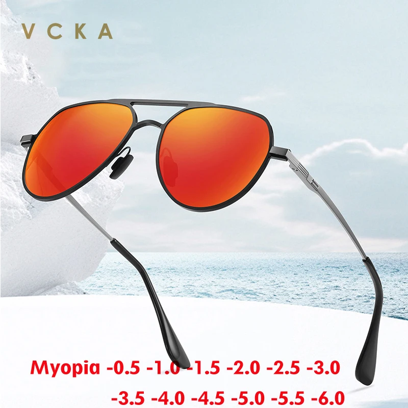 

VCKA Pilot Myopia Sunglasses Men Women Polarized Discolor Classic Goggles Driving Custom Prescription Glasses -0.50 to -6.0