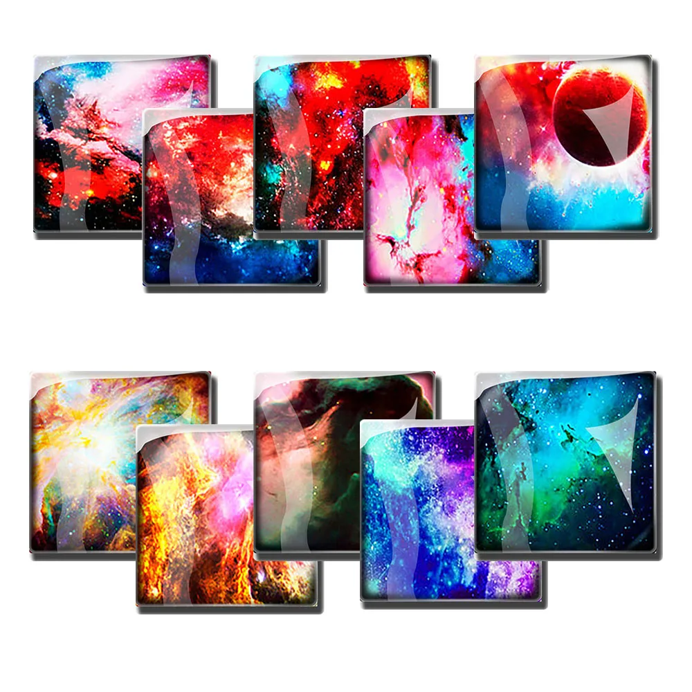 

Colorful Nebula Aurora Fridge Magnet Stickers Square Convex Glass Refrigerator Magnets Kitchen Home Decor Creative Note Holder