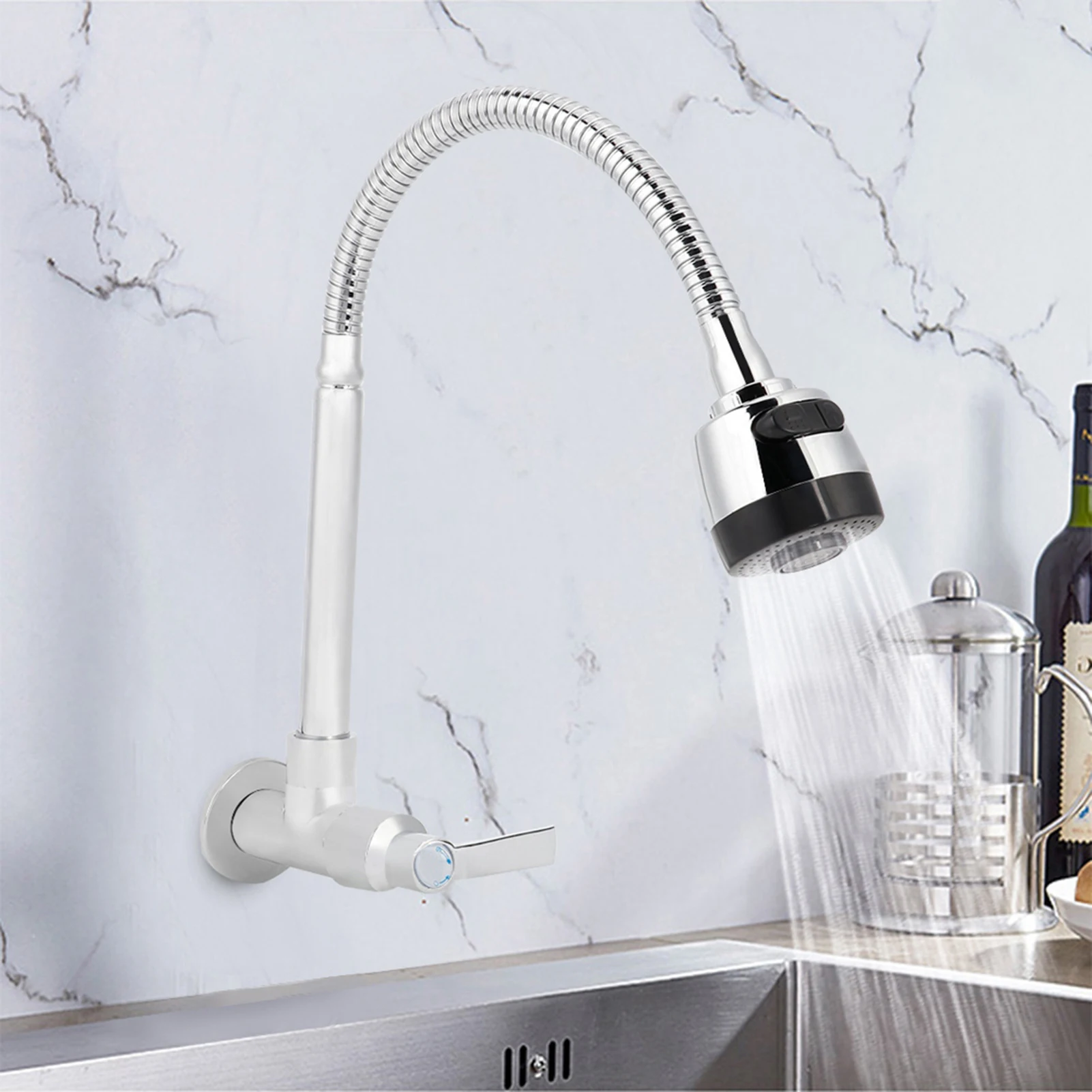 Faucet G1/2inch Household Kitchen Single Cold Type Water 360°Rotatable Wall Mount Faucet Faucet Household Faucet Kitchen Faucet