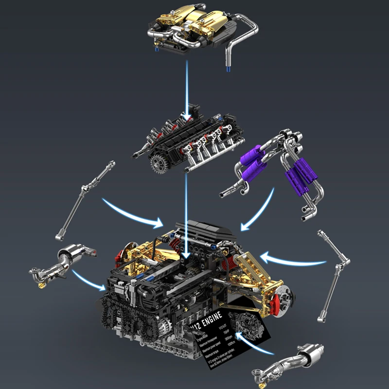 1602 Uds V12 bloques de construcción de motor modelo simulación motorizar partículas pequeñas ladrillos juguetes educativos adultos niños regalos de navidad