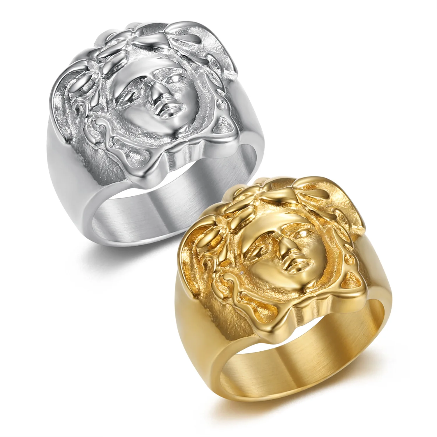 Greek Image Shape Ring Stainless Steel Heavy Metal Human Statement Ring Hip-hop Punk Jewelry for Party