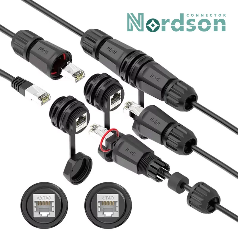 

M25 CAT6/CAT6A RJ45 с защитной сетью Водонепроницаемый разъем Тип панели Гигабитная/10-гигабитная авиационная вилка 8-контактный позолоченный IP68