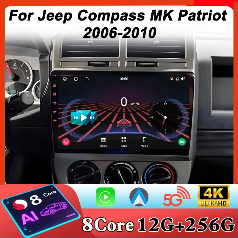 

2 Din Car Radio Android 15 For Jeep Compass MK Patriot 2006-2010 Wireless Android Auto Carplay Monitor Autoradio Touch Screen BT