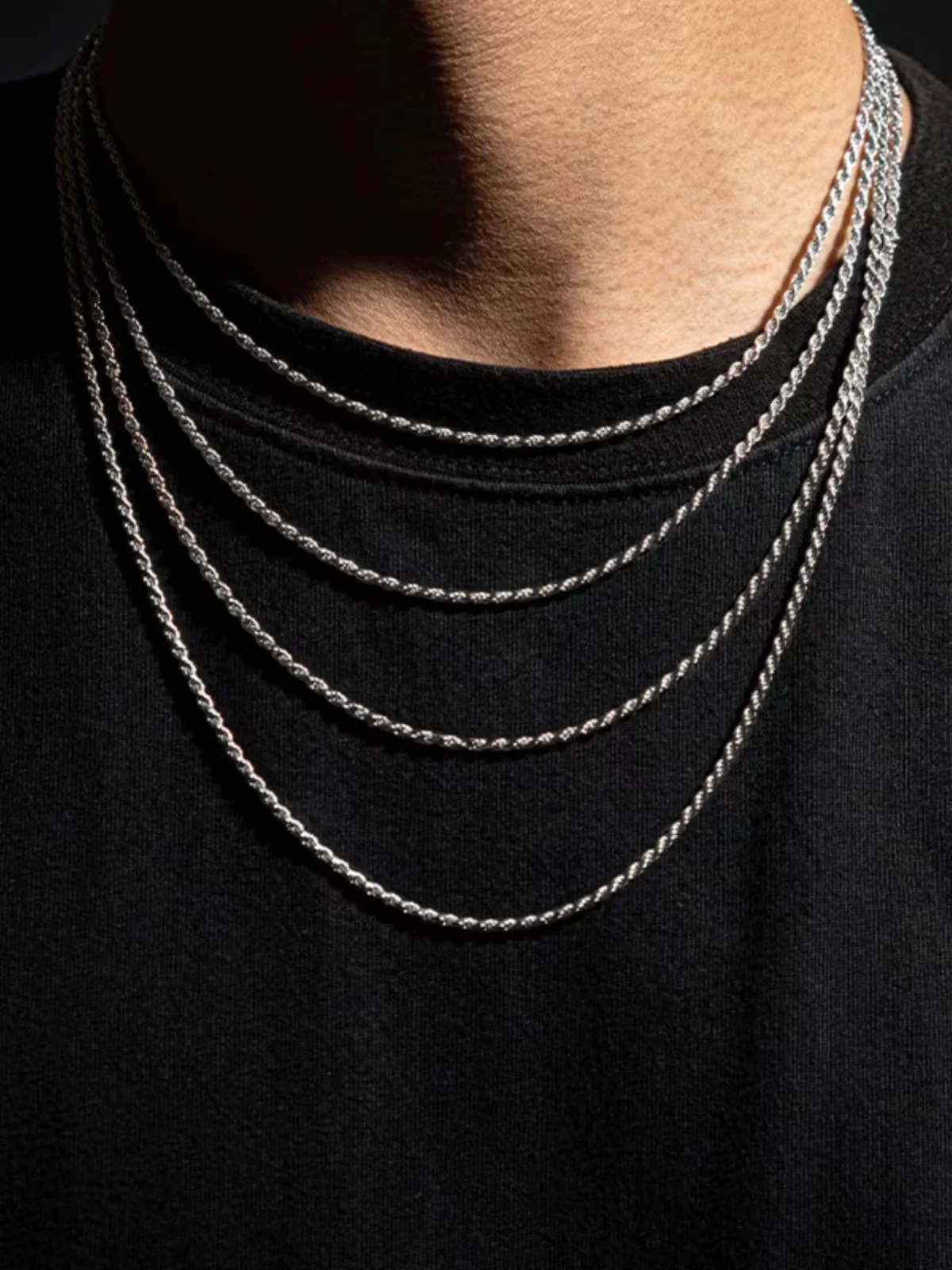 Men Stainless Steel Silver Color Twist Chain Necklace Hip Hop Basic Chain Necklace Fashion Jewelry Trend Accessories Gift