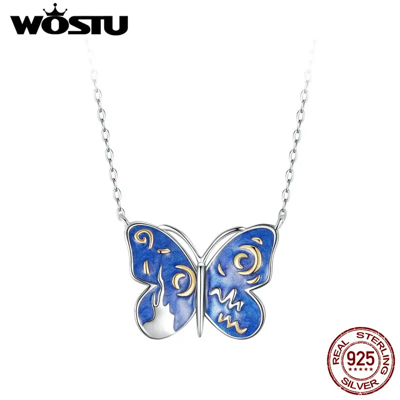 

WOSTU Original 925 Sterling Silver Animal Starry Butterfly Necklace Adjustable Chain For Women Wedding Party Gift Fine Jewelry