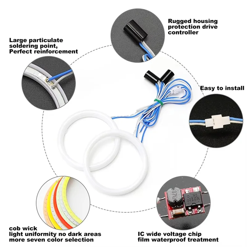 

2Pcs Waterproof Signal Light 12V Halo Ring Angel Eyes LED 60MM White Light For Car Motorcycle