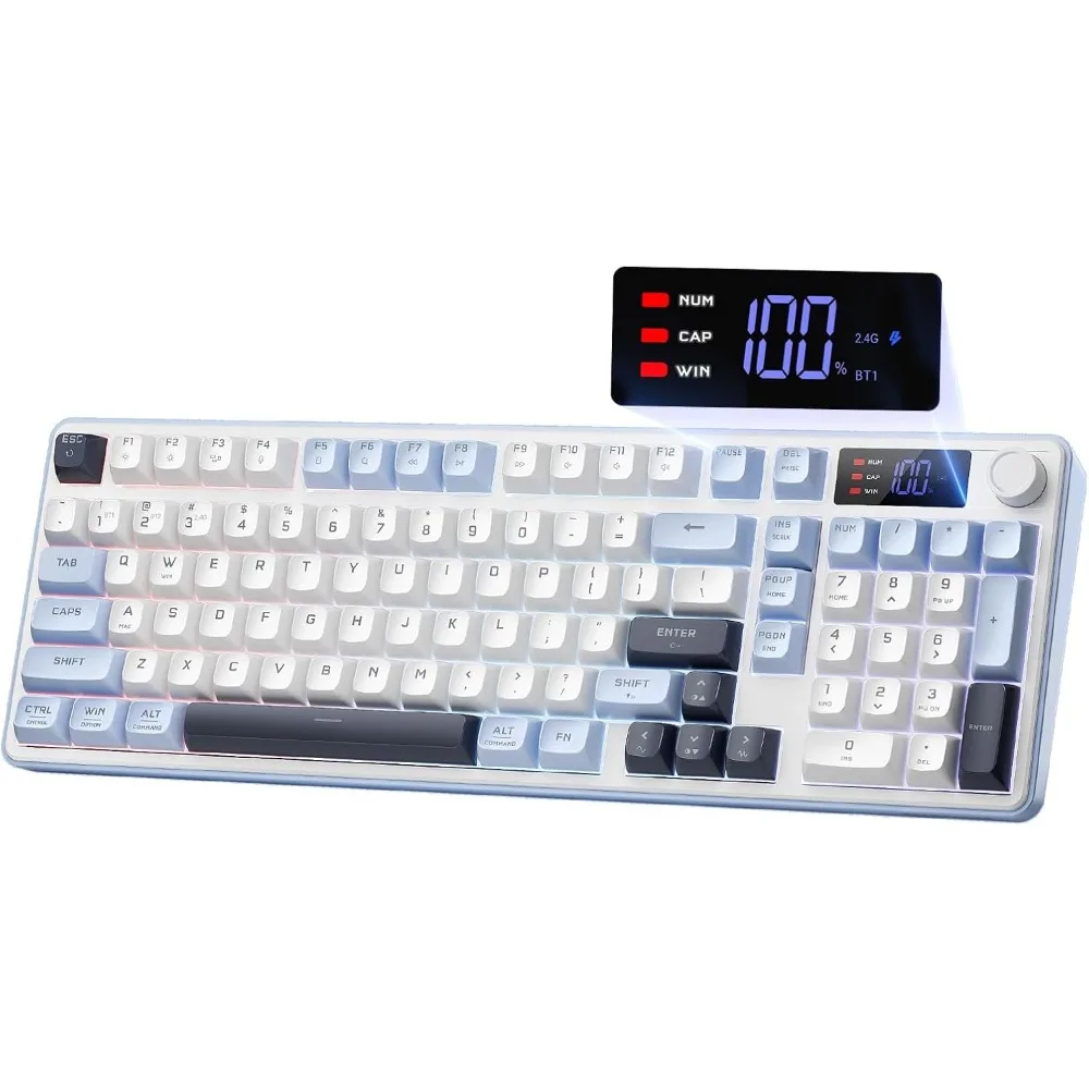 Wireless 98-Key Tri-Mode RGB Gaming Keyboard with Display and PBT Keycaps