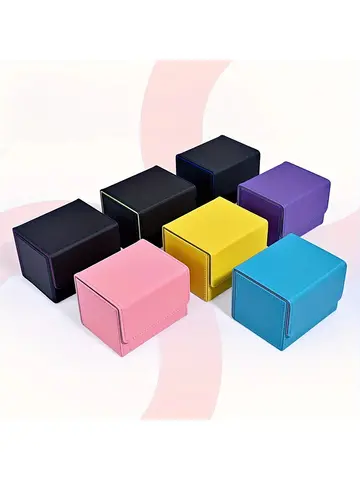 Card Deck Box , Card Storage Box Fits 100 single Sleeved Cards, PU Leather Strong Magnet Card Deck Case for TCG Cards