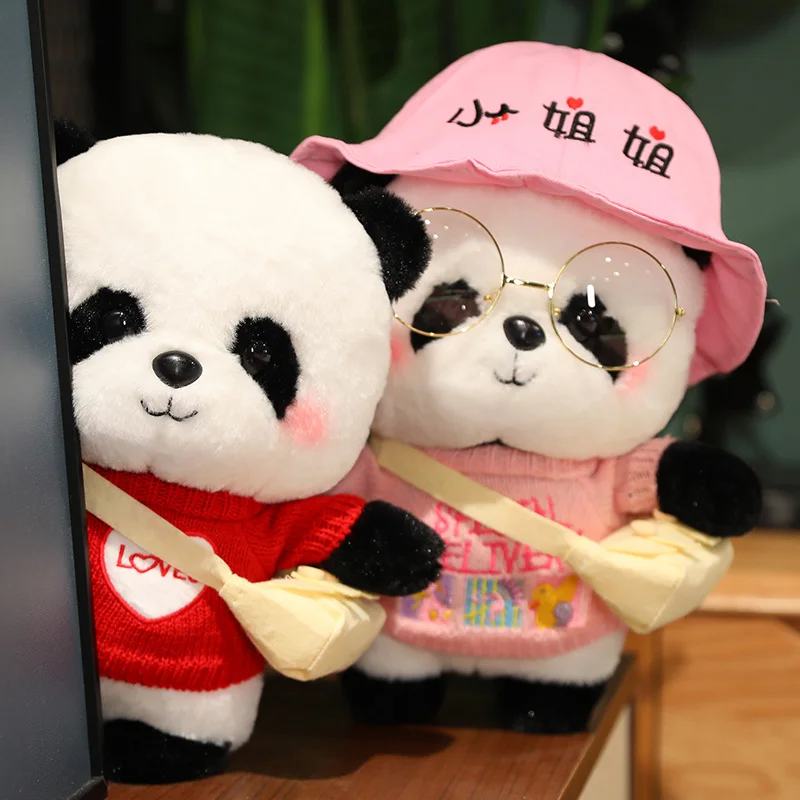 

28cm Cute Panda Plush Toy Kawaii Stuffed Animals Pandas Wearing Sweater Hat Bag Glasses Plushies Doll Anime Soft Kids Babys Toys