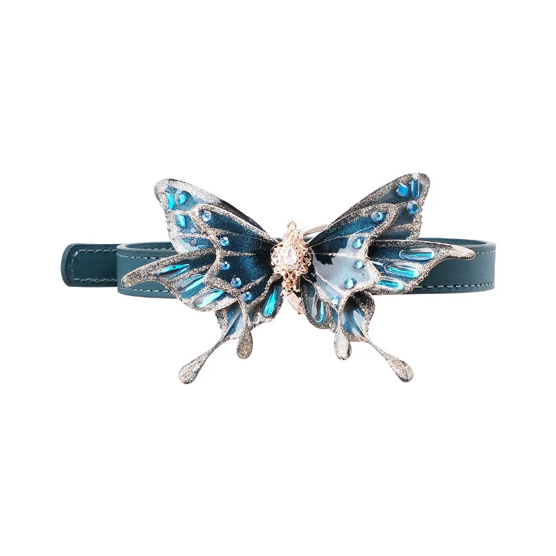 Adult Games Enchanted Butterfly Choker Necklace, Teal Faux Leather Collar with Crystal Embellishments