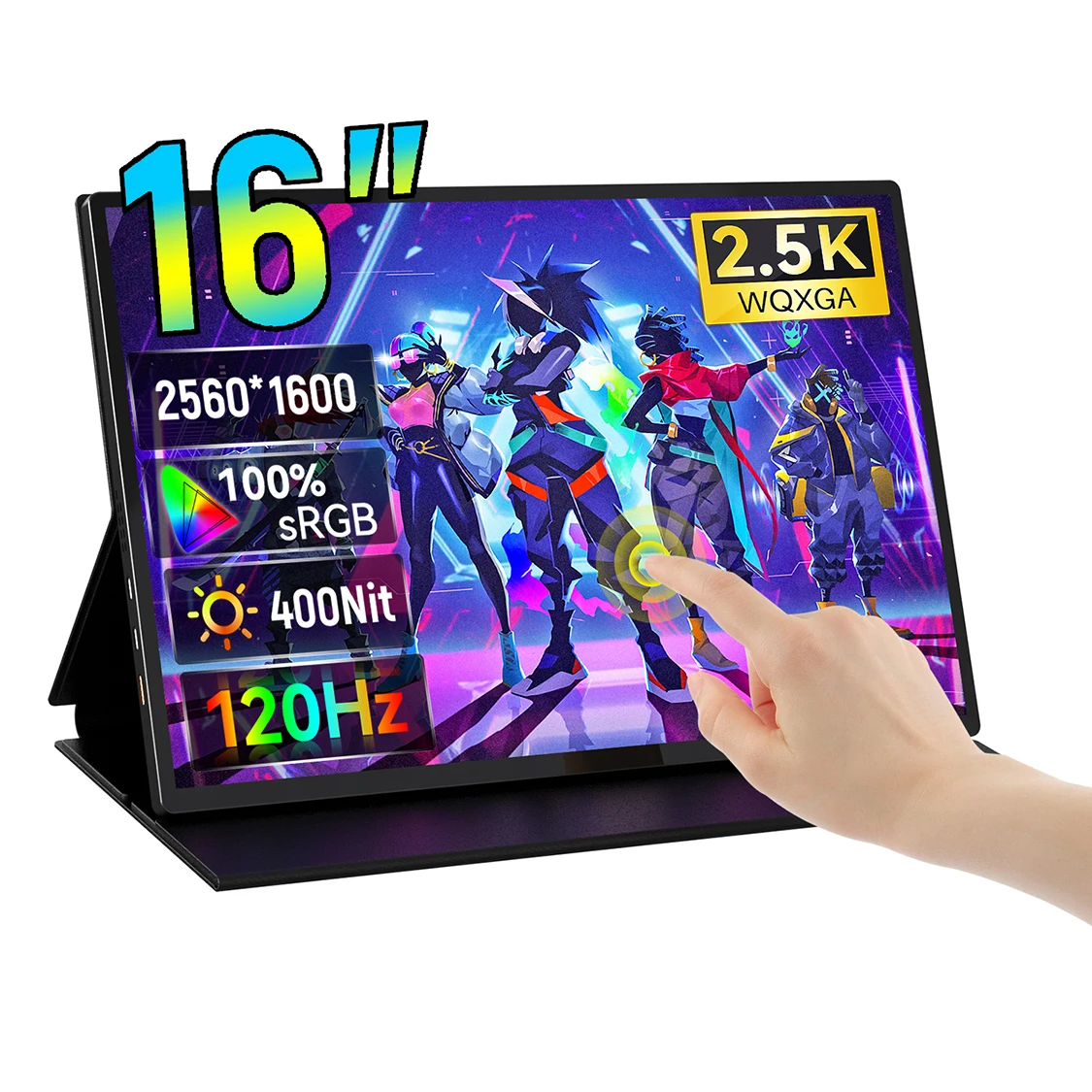 16 inch Portable Monitor 2.5K Gaming External Display Touch Screen 2560x1600p For Cell Phone XBox PS4/5 Switch Laptop Extension