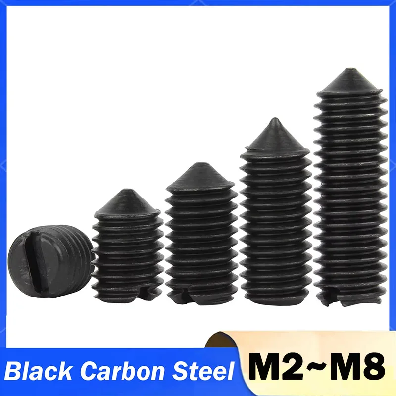 M1.2 M1.4 M1.6 M2 M2.5 M3 M4 M5 M6 M8 M10 GB71 Black Carbon Steel Slotted Head Tapered End Headless Grub Bolt Set Screw