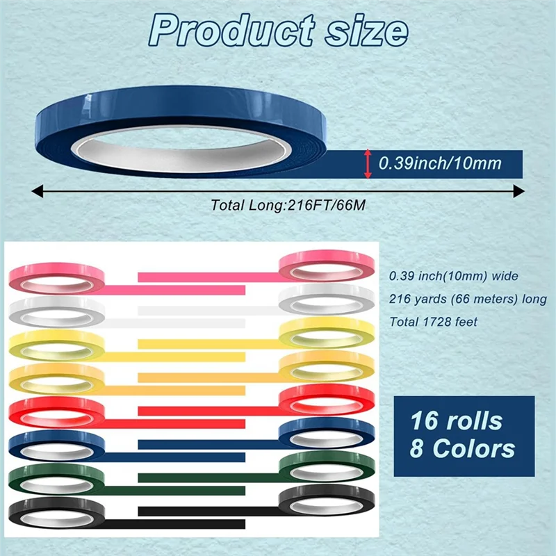 Practical-16 Rolls Of Tape For Instruments Identification, 216 Ft/L X 0.4 In/W Colors Autoclave Tape - Autoclavable 270°F(8 Colo