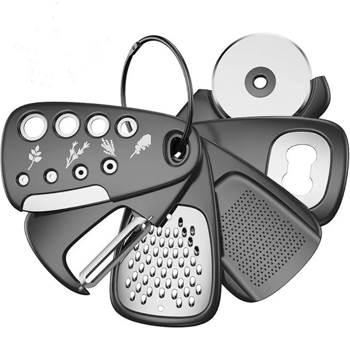 Kitchen Gadgets Set 6 Pieces, Cheese Grater, Bottle Opener, Fruit Vegetable Peeler, Pizza Cutter, Garlic Ginger Grinder