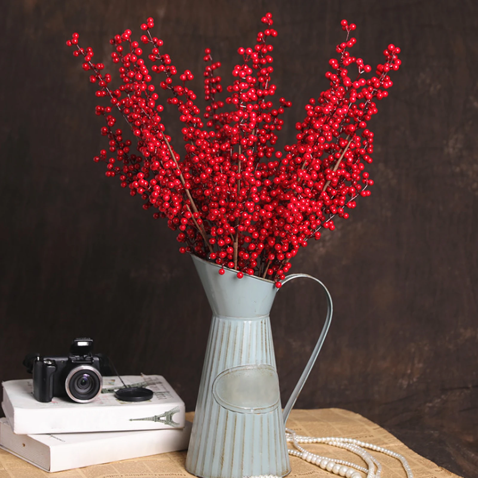 

65cm Artificial Berry Flowers Branch Foam Simulation Red Acacia Beans Fall Plant Ornaments Xmas Party Home Decoration