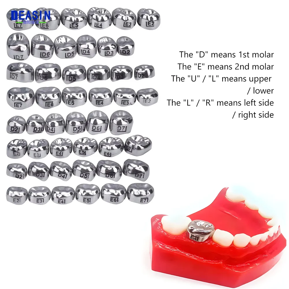 

5Pcs Left Dental Crown Kids Primary Molar Teeth 1st 2nd Stainless Steel Pediatric Temporary Crowns Dentist Tools For Upper/Lower