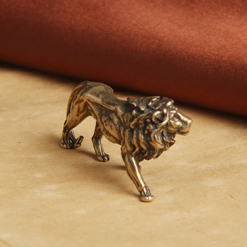 Pure Copper Majestic Lion King Miniatures Figurines Desk Decorations Vintage Brass Mini Animal Statue Home Decor Ornaments Craft