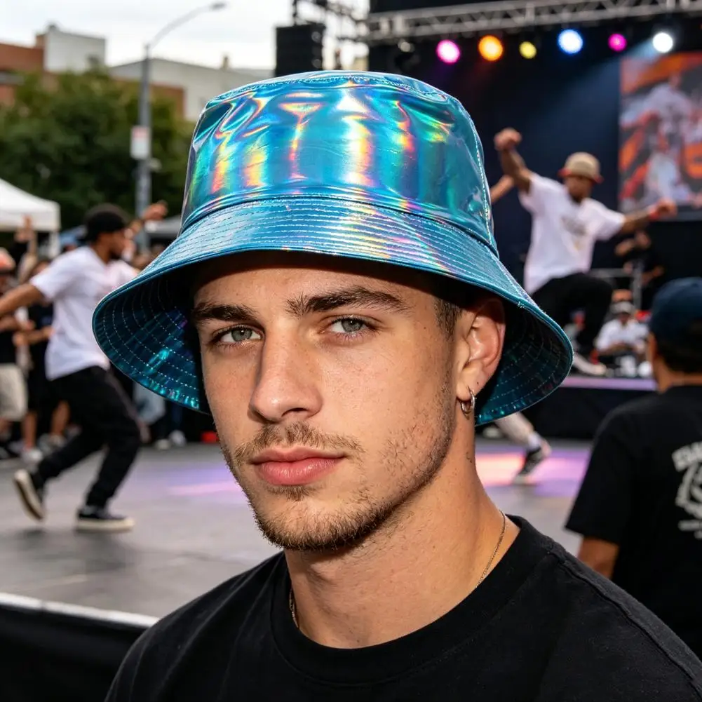 Hat Barrel Hat Waterproof Imitation Leather Bucket Hat Three-dimensional Wide Brim Fisherman Shine Sun for Festival Wear Stage