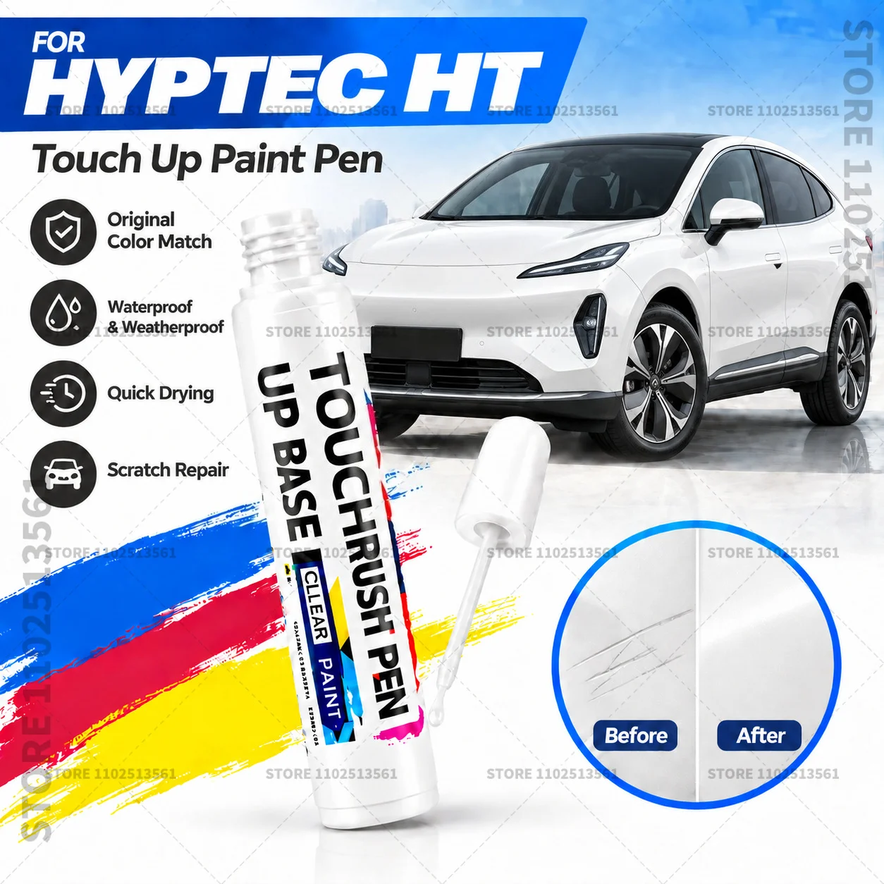 Car Scratch Remover Paint Pen Touch Up Marker for Auto Body Repair Door Bumper Fender Accessories For HYPTEC HT White Black Blue