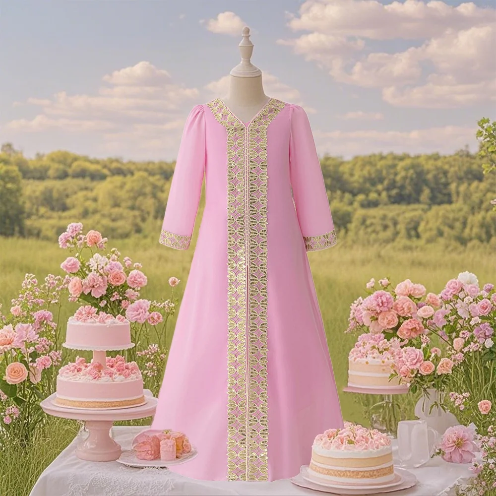 

Халат для девочек, юбка-миди с принтом, детское праздничное платье, цельная мусульманская одежда, праздничная одежда