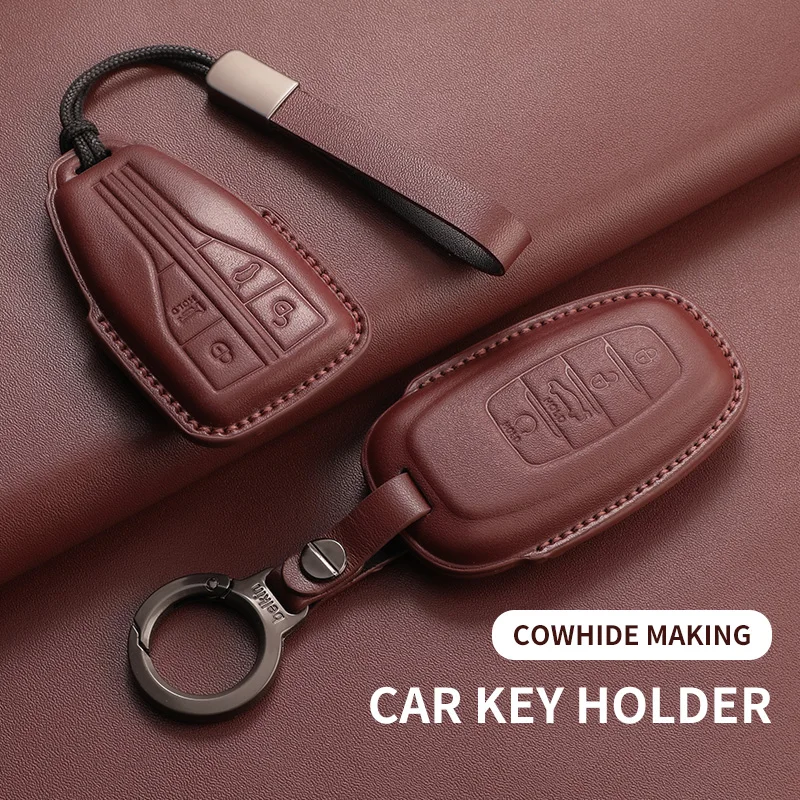 Leather Car Key Cover Case Shell For Hongqi H5 H7 H9 HS3 HS5 HS7 EHS9 L5 L9 Car Remote Key Case Protector Cover Keychain - Image 4