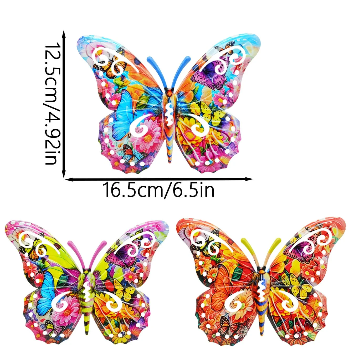 3pcs Colorful metal butterfly statue wall decor, suitable for gardens, courtyards, and outdoor fence wall art decoration