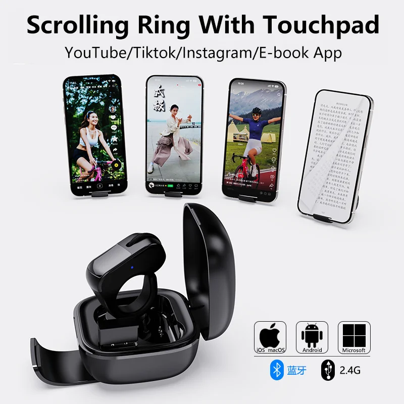 2026 New Ring Mouse Bluetooth Ring Mouse 2.4G Dual Mode Wide Compatible Remote Control Selfie Scan Short Video Speech Laptop