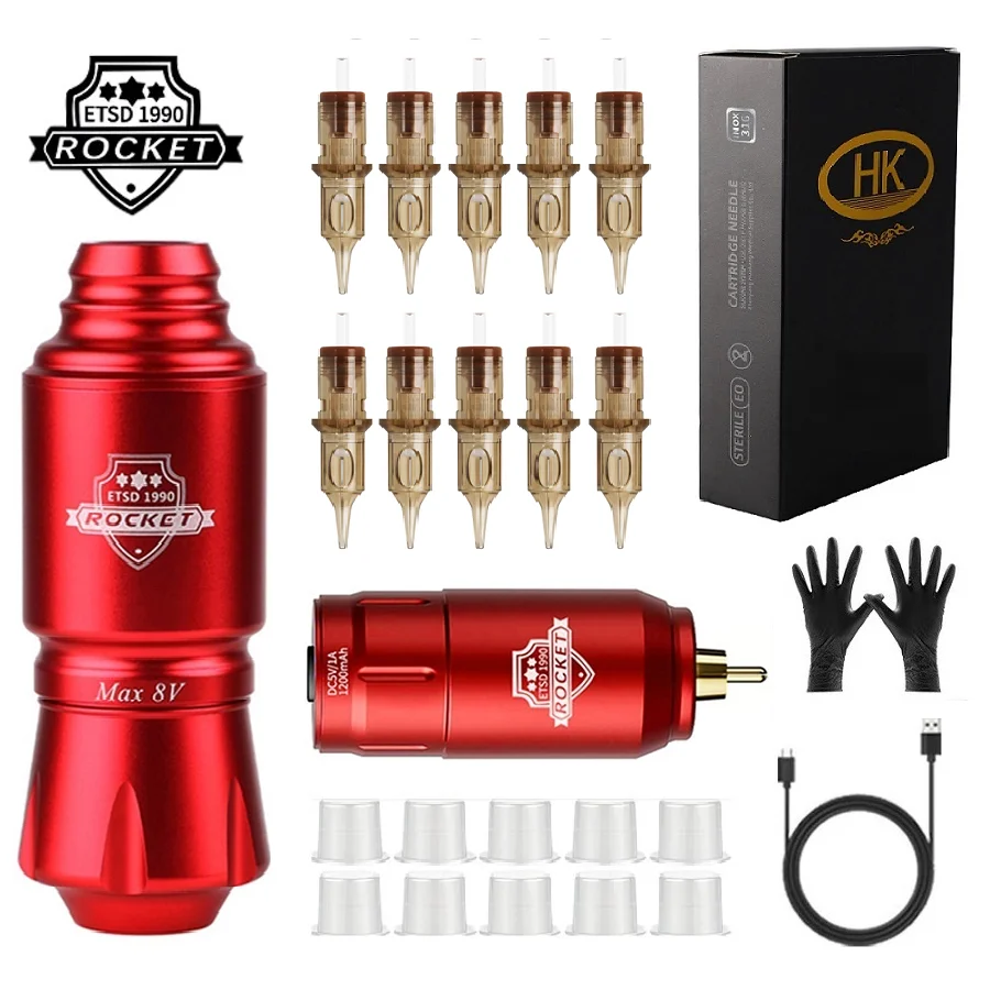Rocket Wireless Tattoo Kit Rotary Tattoo Machine Set with 10PC Tattoo Cartridge Needles Permanent Makeup Tools for Tattoo Artist