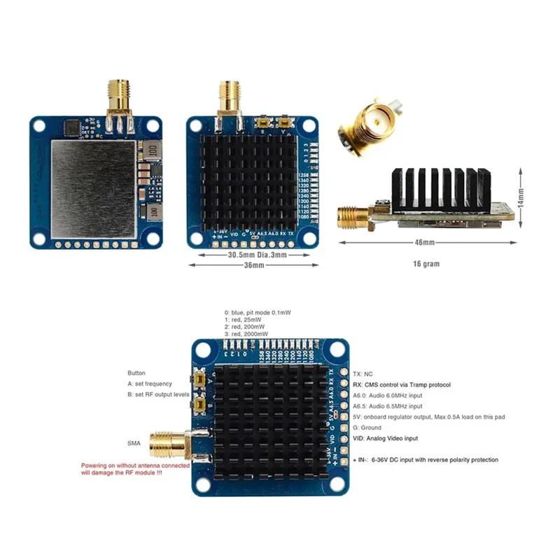 

A47F-1.2Ghz 1.3Ghz 2W VTX Video Transmitter VTX-1G3TE 2000Mw 9 Channels With Tramp VTX Control For FPV Long Range Drones