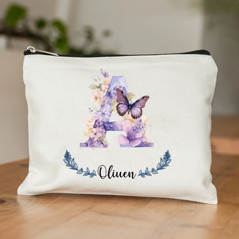 Personalized Name Butterfly Cosmetic Case Art Gift for Bridesmaid Teachers Friends Women Makeup Bag Bachelorette Party Gift