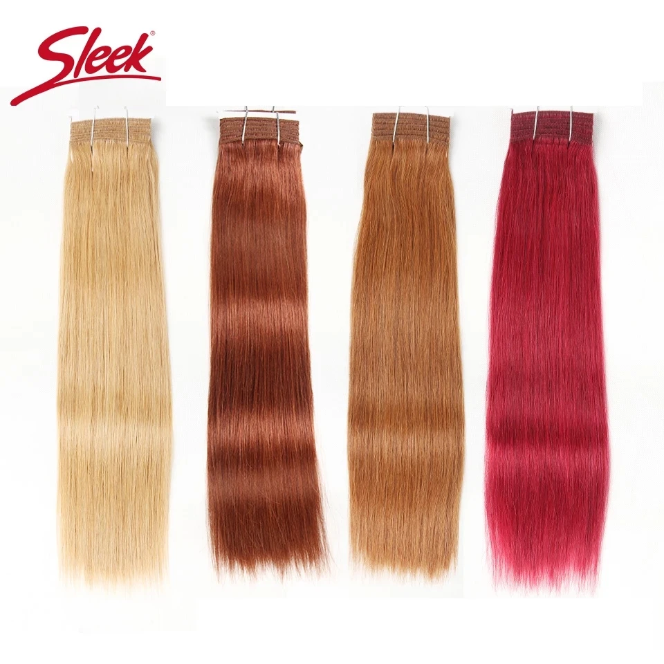 Sleek Brazilian Straight Hair Double Drawn Natural Human Hair Weave Bundles Remy 1 Pc Only 27# 30# 6# 8# Red/ 99J Hair Bundles