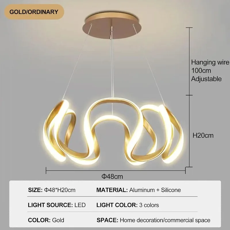 Modern Pendant Light Black/Gold Dimmable Chandelier Irregular Design LED Hanging Lamp for Living Room Bedroom Dining Room