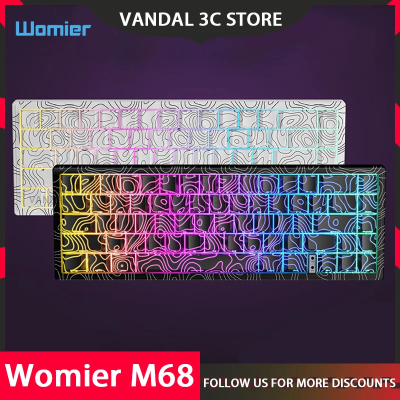 Womier M68 He لوحة مفاتيح الألعاب المغناطيسي Swtich Contour Esport Driver 0.04rt Socd لوحة المفاتيح السلكية المخصصة 0.125ms 8k Rgb الملحقات