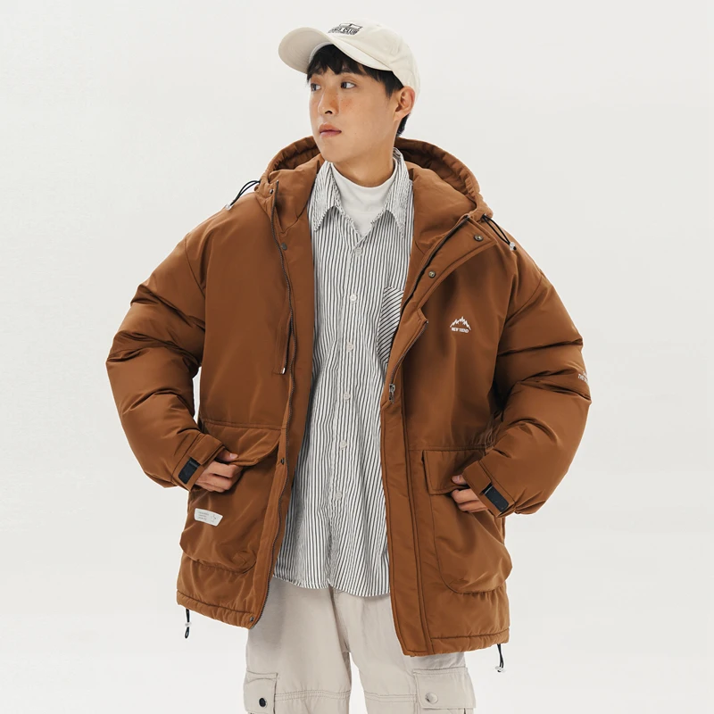 Street Style Men's Winter Oversize Tooling Outdoor Hooded Jacket Parkas Cotton-Padded Jacket Unisex Thick Warm Fashion Brand
