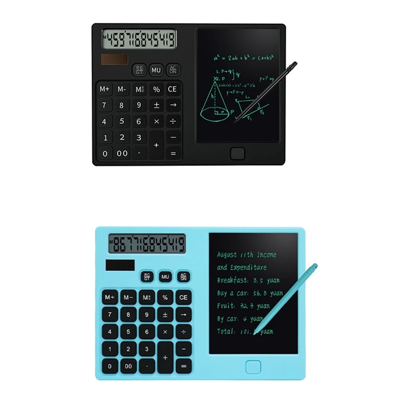 12-Digit Display Desktop Calculators With Erasable Wiriting Pad For Student For School Black