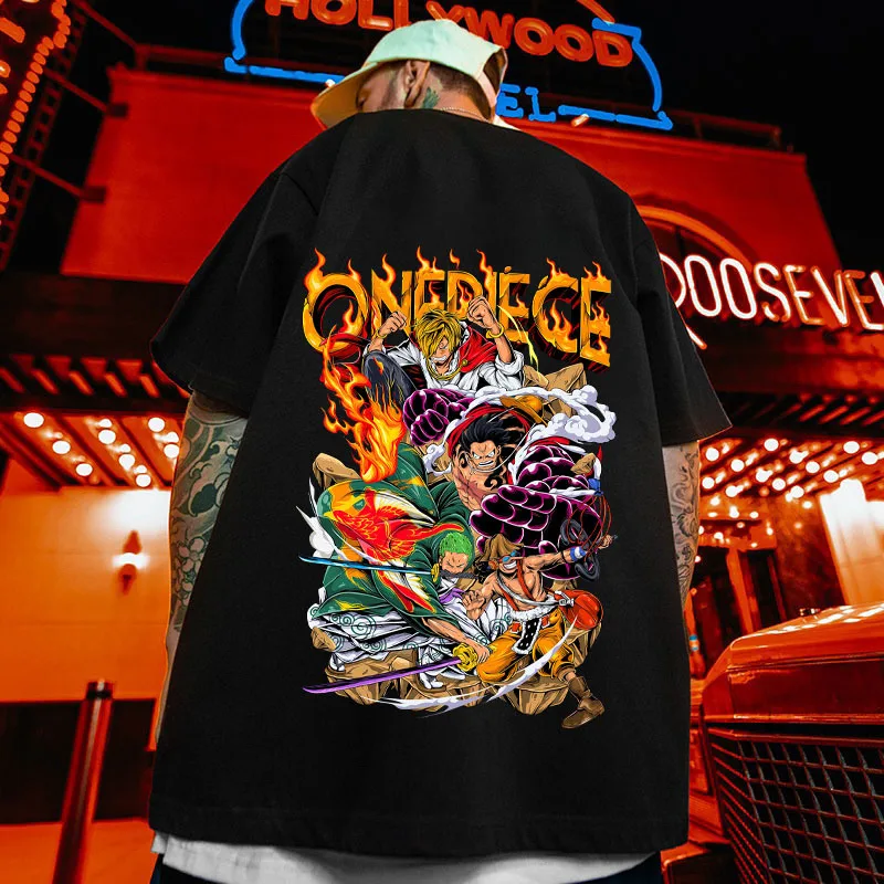 Japanese Anime One Piece Half Sleeved Top Summer Versatile Casual Youth Couple Hip-hop Short Sleeved T-shirt